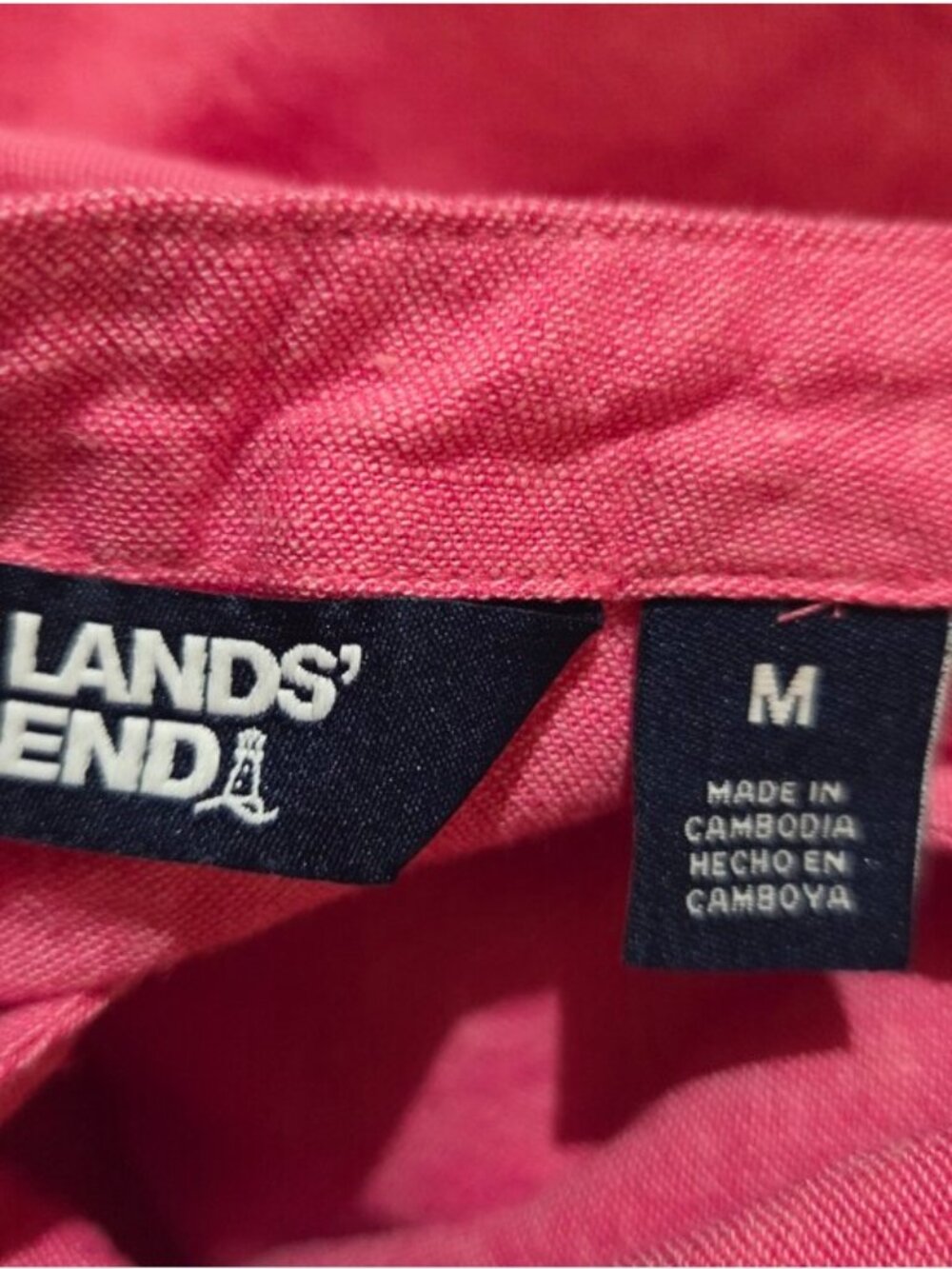 Lands End Pink Linen Blend Tunic V-Neck Pullover Blouse Top Women's Size Medium - Picture 6 of 8
